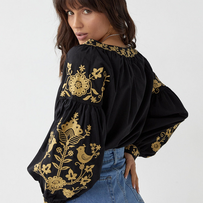 Blusa Negra Bordada Boho