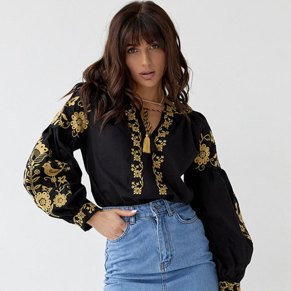 Blusa Negra Bordada Boho 1