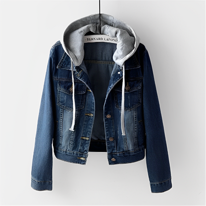 Adah - veste en jean femme, manches longues, capuche amovible avec doublure teddy