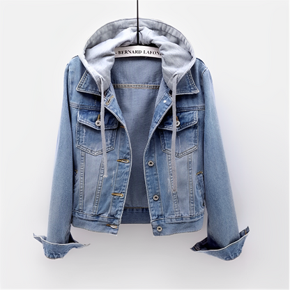 Adah - veste en jean femme, manches longues, capuche amovible avec doublure teddy